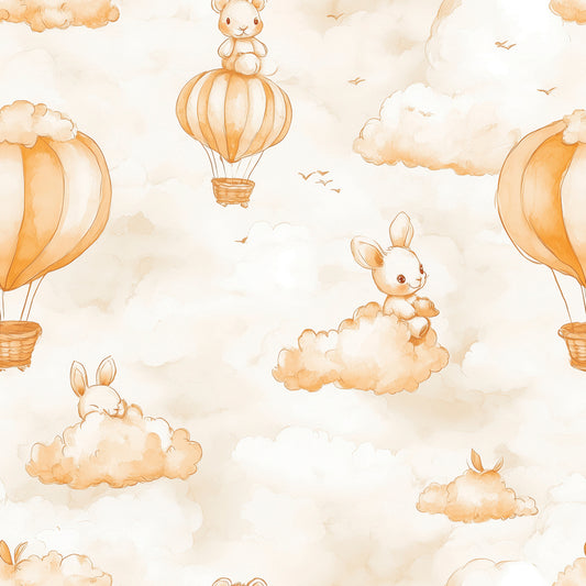 Sanfte Ballon-Tapete mit Häschen, Bären & Wolken – PVC-frei, selbstklebend, Made in Germany, ideal fürs Babyzimmer, mit schnellem Versand. 