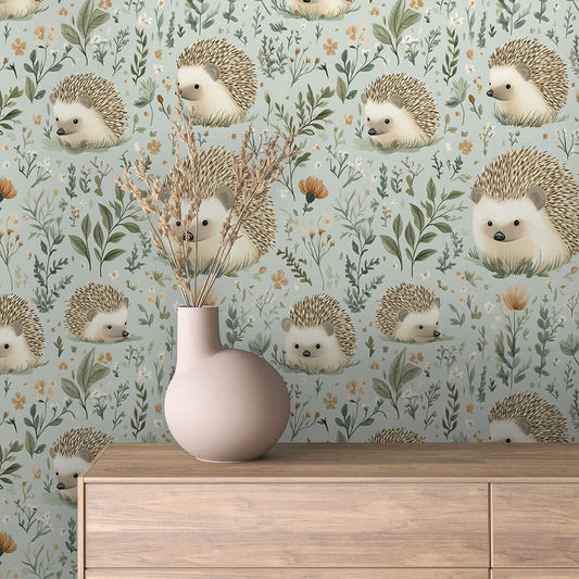 Igel-Tapete mit Wiesenblumen – PVC-frei, selbstklebend, Made in Germany, ideal fürs Babyzimmer, mit schnellem Versand. 
