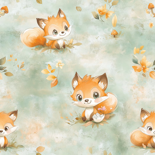 Wald-Fuchs-Tapete im Aquarellstil – PVC-frei, selbstklebend, Made in Germany, ideal fürs Babyzimmer, mit schnellem Versand.