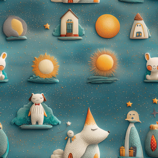 Sternenhimmel-Tapete mit Sonne, Mond & Fantasietieren – PVC-frei  selbstklebend  Made in Germany  ideal fürs Kinderzimmer, mit schnellem Versand.