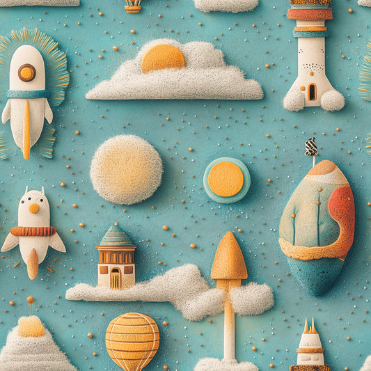 Weltraum-Tapete mit Raketen, Wolken & Ballons – ideal fürs Babyzimmer Kitas und Nursery  PVC-frei  selbstklebend  Made in Germany schneller Versand. 