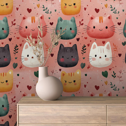 Katzengesichter-Tapete für die Wandgestaltung seines ersten Zimmers  PVC- und Schadstofffrei  selbstklebend waschbar  Made in Germany  schneller Versand