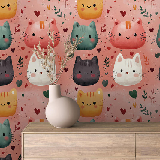 Katzengesichter-Tapete für die Wandgestaltung seines ersten Zimmers  PVC- und Schadstofffrei  selbstklebend waschbar  Made in Germany  schneller Versand