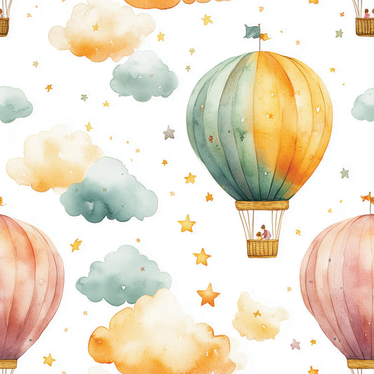 Kinderzimmer-Tapete mit Heißluftballons & Wolken im Aquarell-Stil  PVC-frei  selbstklebend Made in Germany ◾ Ideal fürs Babyzimmer ◾Lieferzeit 2-4 Werktage