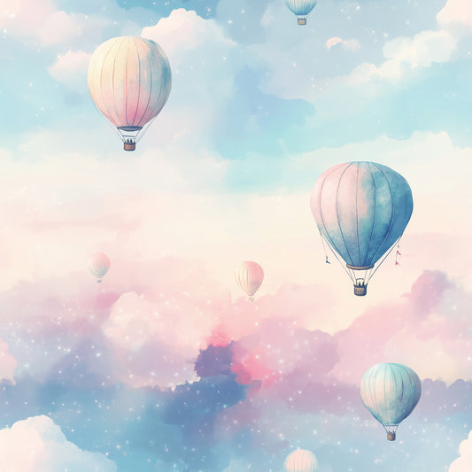 Zarte Tapete mit Ballons & Aquarell-Himmel – PVC-frei, selbstklebend, Made in Germany, ideal fürs Babyzimmer, mit schnellem Versand.