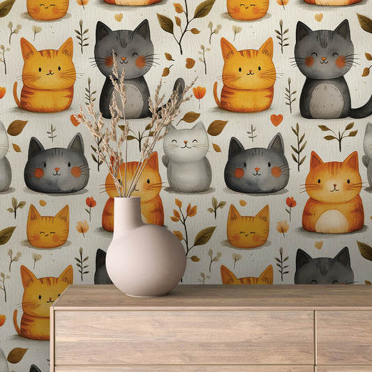 Herbstliche Katzen-Tapete fürs Kinderzimmer PVC-freie Tapete  schneller Versand▪️Einfach abziehen, aufkleben, fertig! Made in Germany PCC FoliaConcept