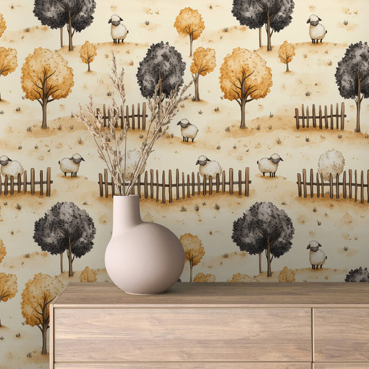 Herbstliche Schaf-Tapete für dein Kind PVC-frei  Geruchsfrei ▪️Lieferzeit 2-4 Werktage▪️Einfach abziehen, aufkleben, fertig! Made in Germany PCC FoliaConcept