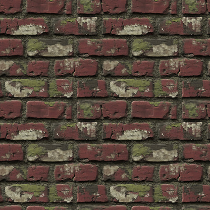 Urban Brick Moss Fliesen im Vintage-Look mit Backsteinoptik und moosgrüner Patina Für markante Wände mit Geschichte Selbstklebend & PVC-frei – by PCC FoliaConcept
