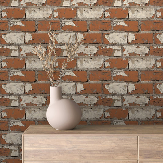 Urban Brick Fliese im Patina-Look mit Backstein und PutzFür coole Industrial- oder Vintage-Wände mit authentischer Struktur Selbstklebend & PVC-frei – by PCC FoliaConcept