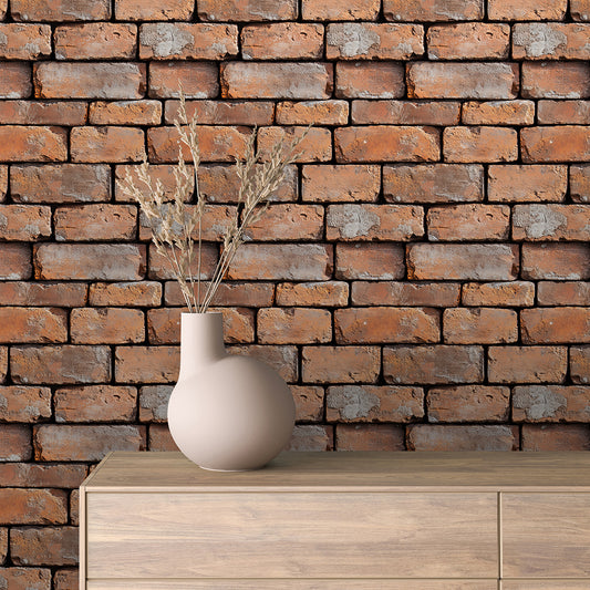 Urban Brick Weathered Fliese mit rustikalem Ziegel-Look und verwitterter OberflächePerfekt für urbane Loft-Ästhetik und Vintage-Designs Selbstklebend & PVC-frei – by PCC FoliaConcept