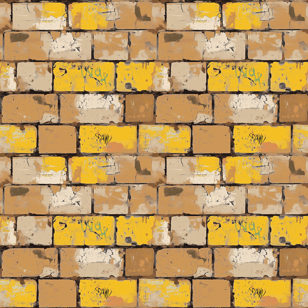 3D-Ziegelfliesen Urban Brick Graffiti Yellow mit plastischer OberflächePerfekt für kreative WandgestaltungenSelbstklebend & PVC-frei – by PCC FoliaConcept
