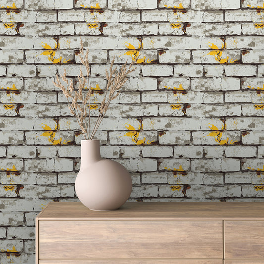 3D-Ziegelfliesen Urban Brick White Yellow mit plastischer OberflächePerfekt für kreative WandgestaltungenSelbstklebend & PVC-frei – by PCC FoliaConcept