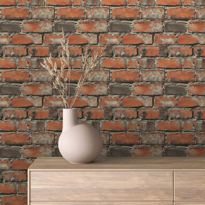 3D-Ziegelfolie Rostrot Tiefgrau mit urbanem CharakterAuthentische Steinoptik für moderne Wohnräume – PCC FoliaConcept