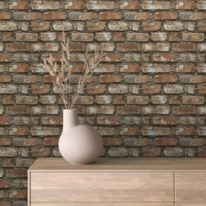 3D-Ziegel Wandfolie im Vintage-Stil mit rostbrauner TexturSelbstklebend & PVC-frei – PCC FoliaConcept