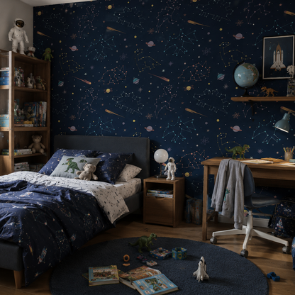 Kinderzimmer Sterne und Dinosaurier für den Weltraumliebhaber