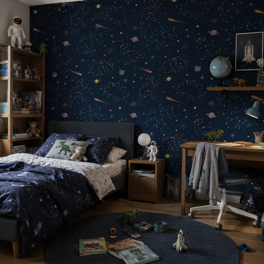 Kinderzimmer Sterne und Dinosaurier für den Weltraumliebhaber