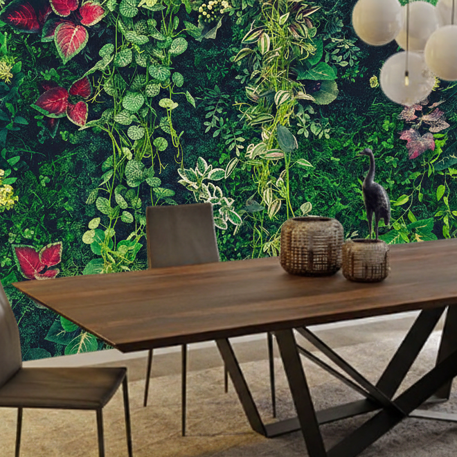 Esszimmer mit Botanical-Dschungel-Tapete