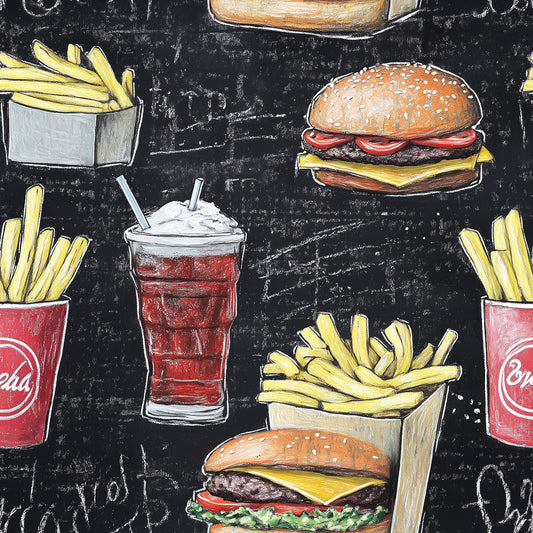 Tafel-Tapete für moderne Imbisse & Food-Spots mit Humor ✅PVC-freie Tapete ✅ schneller Versand▪️Einfach abziehen, aufkleben, fertig! ✅Made in Germany PCC FoliaConcept