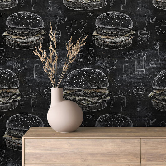 Tapete mit Burgern & Kritzeleien im Blackboard-Design ✅PVC-frei✅ schneller Versand▪️selbstklebend ✅Made in Germany PCC FoliaConcept