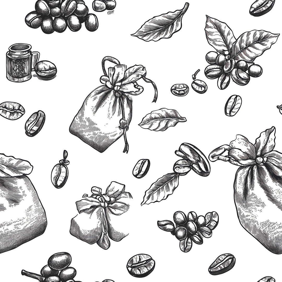 Handgezeichnete Kaffee-Illustrationen in Schwarz-WeißPVC-freie Tapete  schneller Versand▪️Einfach abziehen, aufkleben, fertig! Made in Germany PCC FoliaConcept 