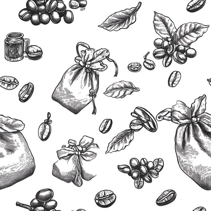 Handgezeichnete Kaffee-Illustrationen in Schwarz-WeißPVC-freie Tapete  schneller Versand▪️Einfach abziehen, aufkleben, fertig! Made in Germany PCC FoliaConcept 