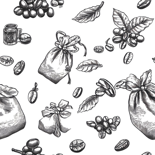 Handgezeichnete Kaffee-Illustrationen in Schwarz-Weiß✅PVC-freie Tapete ✅ schneller Versand▪️Einfach abziehen, aufkleben, fertig! ✅Made in Germany PCC FoliaConcept 