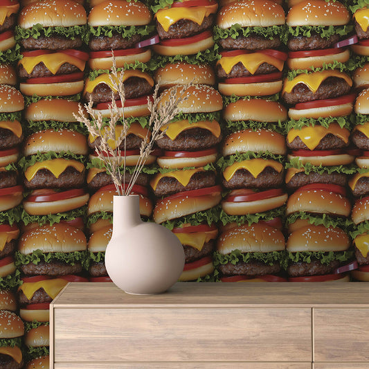 Pop-Art Burger-Tapete für Gastro-Designs & Fast-Food PVC-freie Tapete  schneller Versand▪️Einfach abziehen, aufkleben, fertig! Made in Germany PCC FoliaConcept