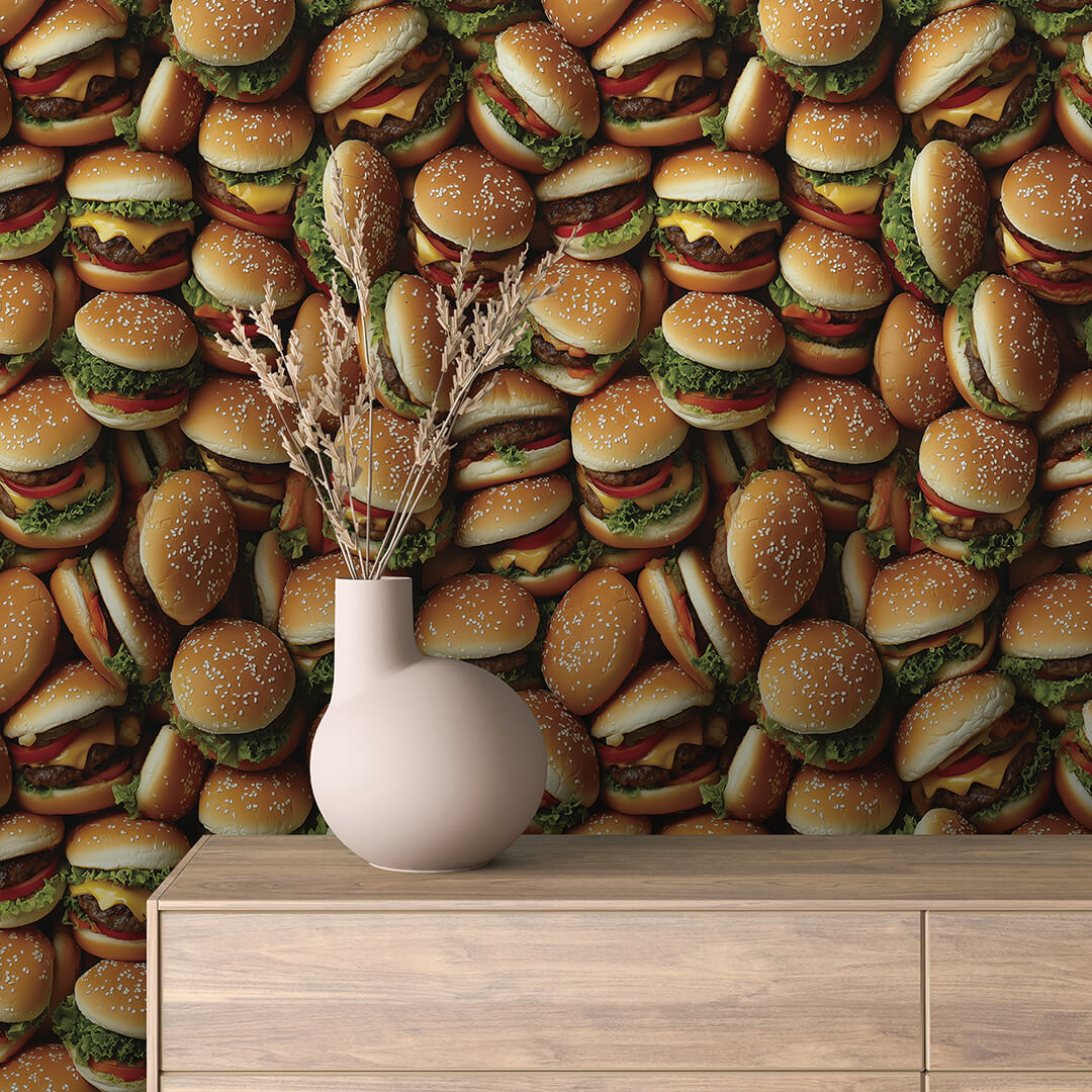 Cheeseburger Tapete für Foodtrucks & Imbisstuben mit Wow-Effekt PVC-freie Tapete  schneller Versand▪️Einfach abziehen, aufkleben, fertig! Made in Germany PCC FoliaConcept