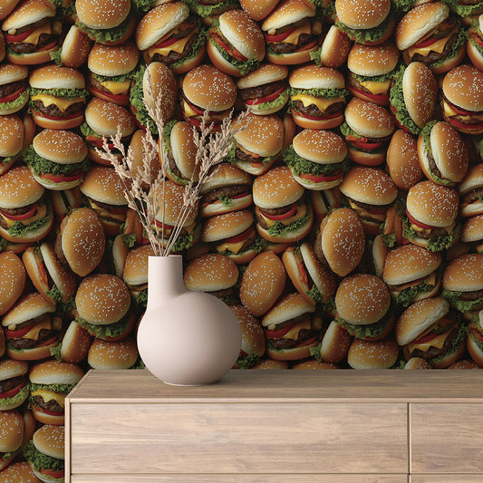 Cheeseburger Tapete für Foodtrucks & Imbisstuben mit Wow-Effekt PVC-freie Tapete  schneller Versand▪️Einfach abziehen, aufkleben, fertig! Made in Germany PCC FoliaConcept