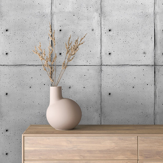 Moderne Betontapete mit Ankerpunkten & Plattenfugen  Selbstklebend & abwischbar  PVC-freie Tapete ▪️ Urban & reduziert  Made in Germany ▪️ FoliaConcept