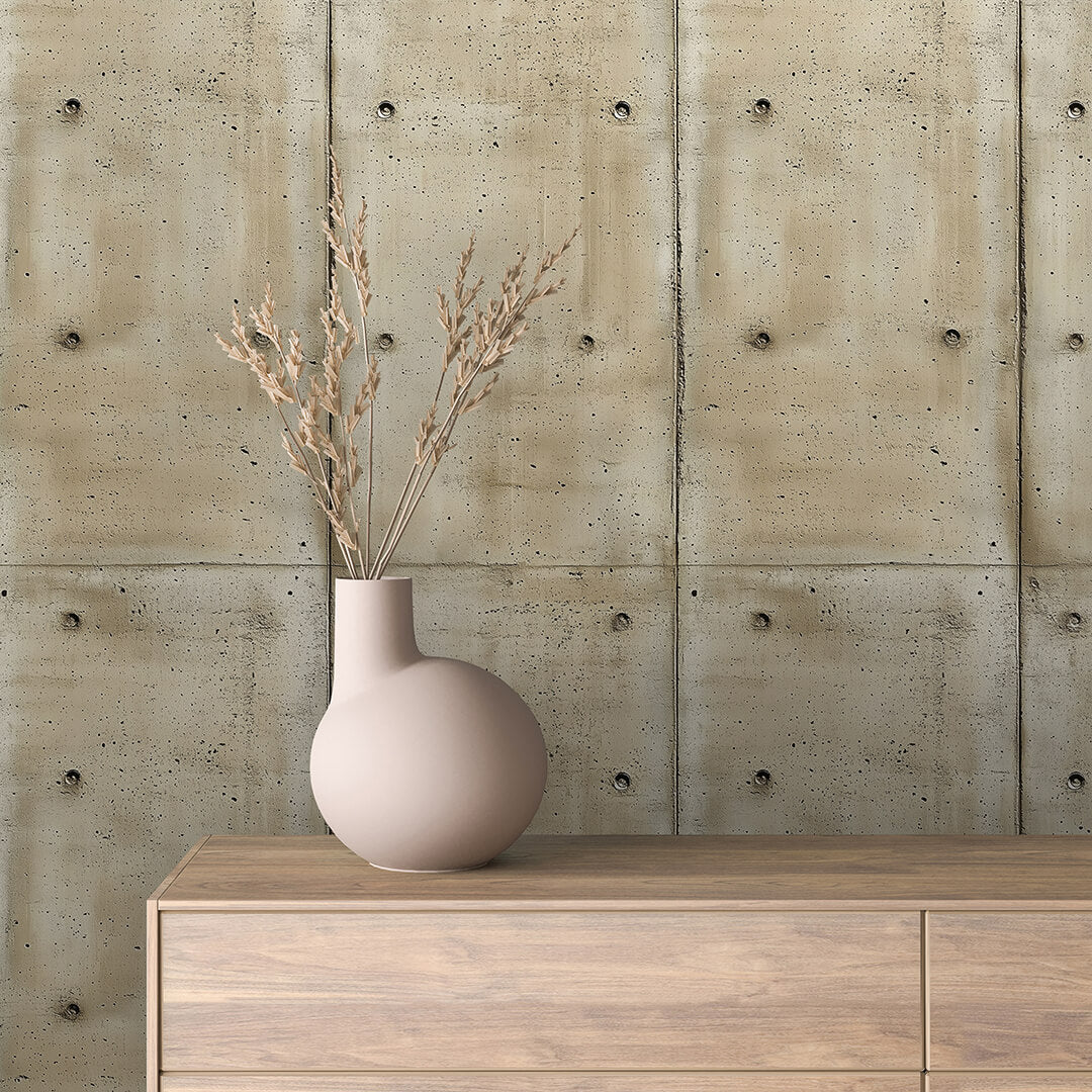 Betontapete in warmem Sandton  Selbstklebend & abwischbar  PVC-freie Tapete ▪️ Industrial Style trifft Wohnlichkeit  Made in Germany ▪️ FoliaConcept