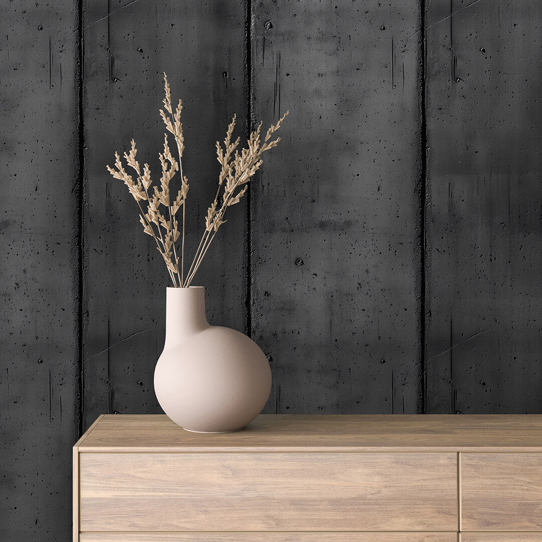 Dunkle Betontapete mit starker Struktur  Selbstklebend & abwischbar  PVC-freie Tapete ▪️ Urban, markant & edel  Made in Germany ▪️ FoliaConcept 