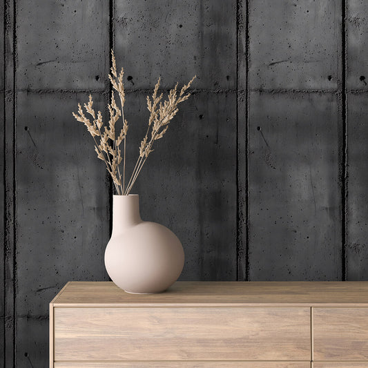Schwarze Betontapete mit mattem Look  Selbstklebend & abwischbar  PVC-freie Tapete ▪️ Minimalistisch, modern & tief  Made in Germany ▪️ FoliaConcept 