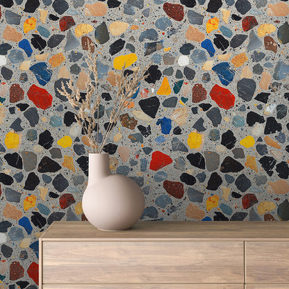 Bunte Mosaik Betontapete  Selbstklebend & abwischbar  PVC-freie Tapete ▪️ Minimalistisch, modern & tief  Made in Germany ▪️ FoliaConcept 