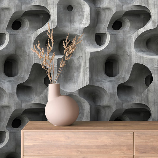 Skulpturale Betontapete mit organischem 3D-Look  Selbstklebend & abwischbar  PVC-freie Tapete ▪️ Designstark, kreativ & modern  Made in Germany ▪️ FoliaConcept 