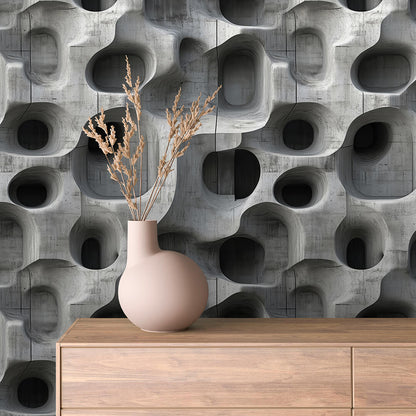 3D-Betontapete mit organischen Hohlformen  Selbstklebend & abwischbar  PVC-freie Tapete ▪️ Eindrucksvoll, modern & künstlerisch  Made in Germany ▪️ FoliaConcept