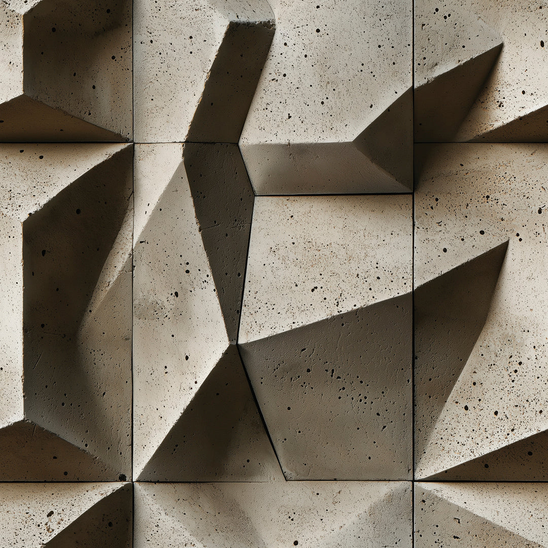 3D-Tapete mit facettierter Betonstruktur  Selbstklebend & abwischbar  PVC-freie Tapete ▪️ Scharf, kantig & designorientiert  Made in Germany ▪️ FoliaConcept 