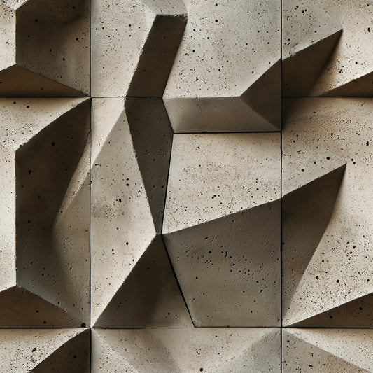 3D-Tapete mit facettierter Betonstruktur  Selbstklebend & abwischbar  PVC-freie Tapete ▪️ Scharf, kantig & designorientiert  Made in Germany ▪️ FoliaConcept 