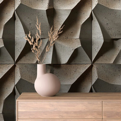 Concrete-look wallpaper – 3D folds