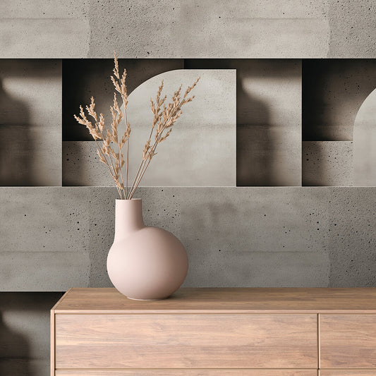 Minimalistische 3D-Betontapete mit grafischem Design  Selbstklebend & abwischbar  PVC-freie Tapete ▪️ Klar, modern & architektur-inspiriert  Made in Germany ▪️ FoliaConcept