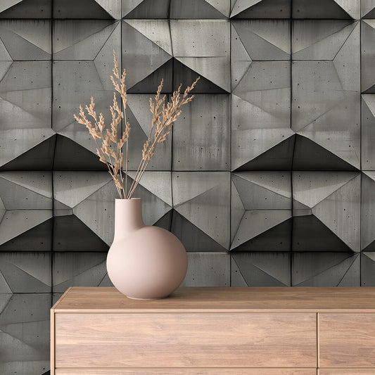 Geometrische 3D-Betontapete mit Diamantstruktur  Selbstklebend & abwischbar  PVC-freie Tapete ▪️ Präzise, modern & architektonisch  Made in Germany ▪️ FoliaConcept 