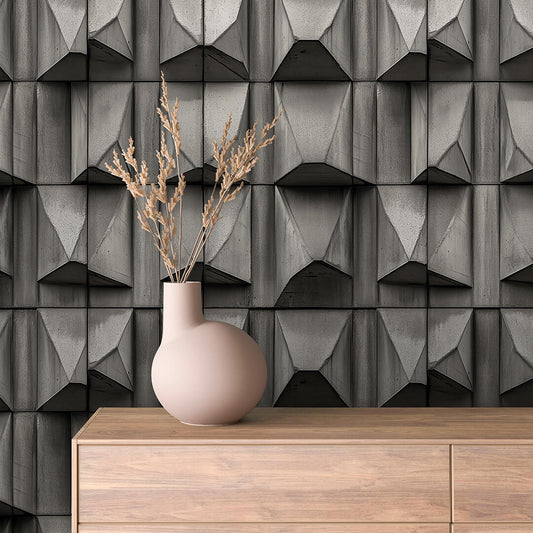 Vertikale 3D-Betontapete mit Prismeneffekt  Selbstklebend & abwischbar  PVC-freie Tapete ▪️ Brutalistisch, modern & markant  Made in Germany ▪️ FoliaConcept 