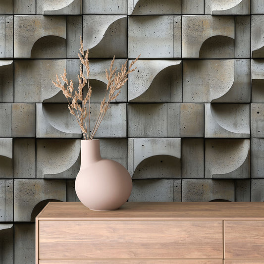 Wellenartige 3D-Betontapete mit rhythmischer Struktur  Selbstklebend & abwischbar  PVC-freie Tapete ▪️ Organisch, urban & einzigartig  Made in Germany ▪️ FoliaConcept 