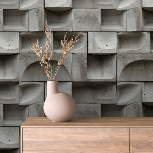 3D-Betontapete mit konkaven Strukturen  Selbstklebend & abwischbar  PVC-freie Tapete ▪️ Skulptural, roh & markant  Made in Germany ▪️ FoliaConcept