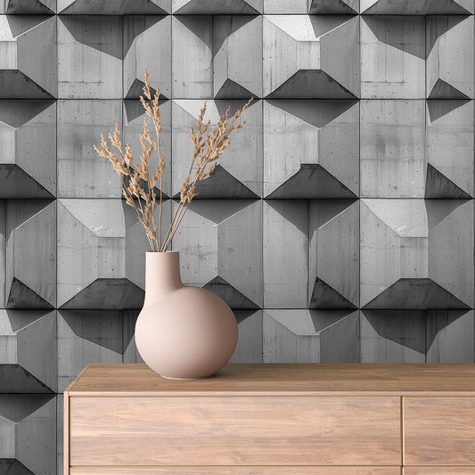 Geometrische 3D-Tapete in Betonoptik  Selbstklebend & abwischbar  PVC-freie Tapete ▪️ Modern, grafisch & architektur-inspiriert  Made in Germany ▪️ FoliaConcept