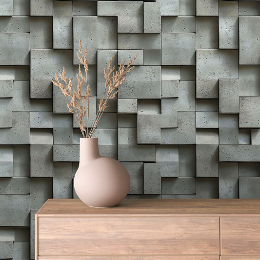 Betontapete im 3D-Puzzle-Look  Selbstklebend & abwischbar  PVC-frei ▪️ Geometrisch, modern & urban  Made in Germany ▪️ FoliaConcept 