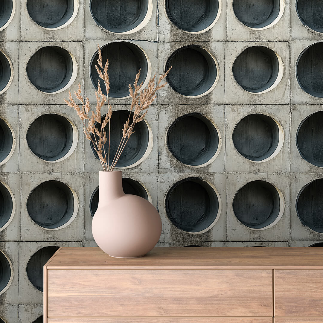 Betonoptik mit kreisförmigem Relief  Rundmuster mit Tiefe  Selbstklebende Tapete ▪️ Industrial Flair ▪️ PVC-frei ▪️ FoliaConcept