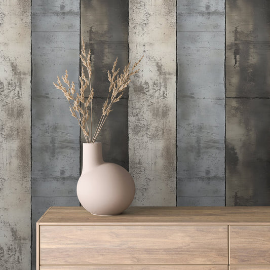Vertikale Betonstreifen  Dezente Used-Optik in Grau & Beige  Selbstklebende Tapete ▪️ Modernes Design ▪️ PVC-frei ▪️ FoliaConcept
