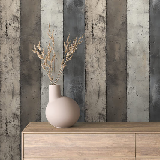 Betonstreifen im Used-Look  Warme Erdtöne & Graphit  Selbstklebende Tapete ▪️ Industrial Charme ▪️ PVC-frei ▪️ FoliaConcept
