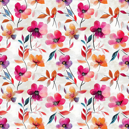 Mustertapete in kräftigen Farben mit leuchtenden Aquarellblüten in Rosa, Orange, Violett und Rot PVC-freie Tapete  schneller Versand▪️Einfach abziehen, aufkleben, fertig! Made in Germany PCC FoliaConcept